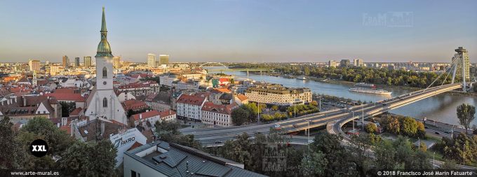 I7080803 Town, Danube river and bridges aerial view, Bratislava (Slovakia)
