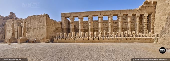 PRF6358205. Row of sphinx and colonnade in Great Court - Karnak Temple, Luxor, Egypt