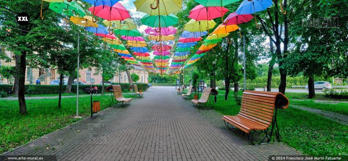 OF4538003. Central Park alley with umbrellas, Radauti (Romania)