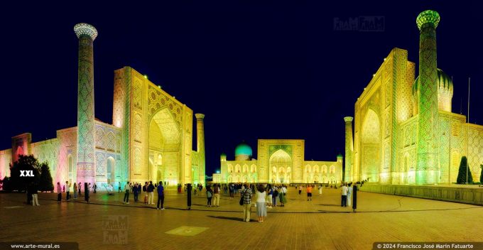 OF24965204. The Registan and its three madrasahs, at night with light mapping, Samarkand (Uzbekistan)