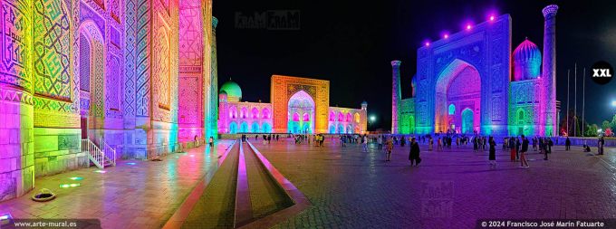 OF24969305. The Registan and its three madrasahs, at night with light mapping, Samarkand (Uzbekistan)