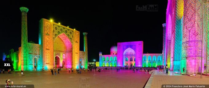 OF24973803. The Registan and its three madrasahs, at night with light mapping, Samarkand (Uzbekistan)